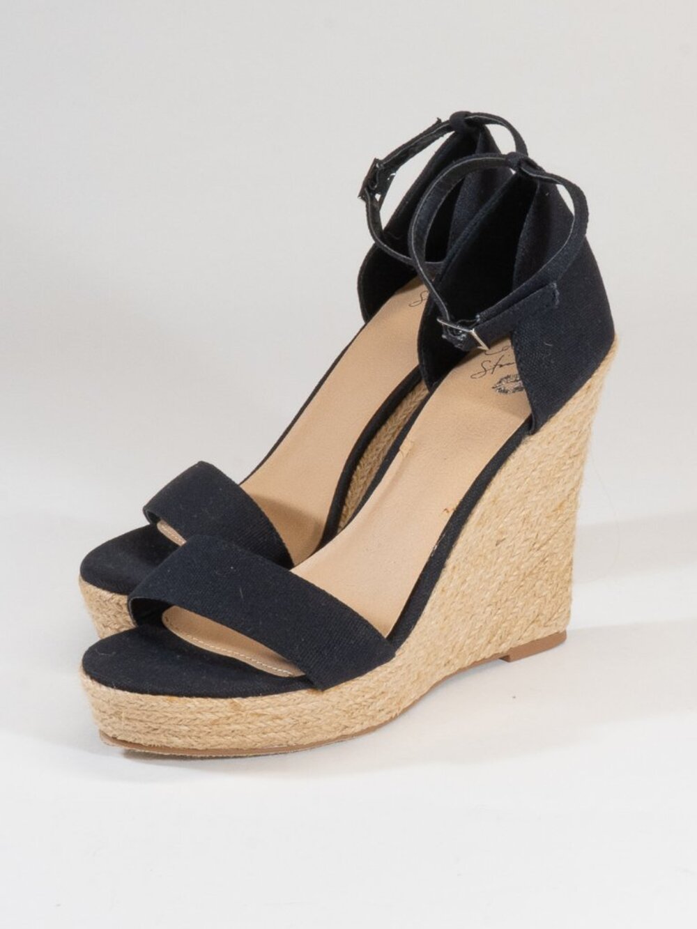 Colin Stuart Black Canvas Wedge Heel Espadrille Sandals, Size 8 (NWT)